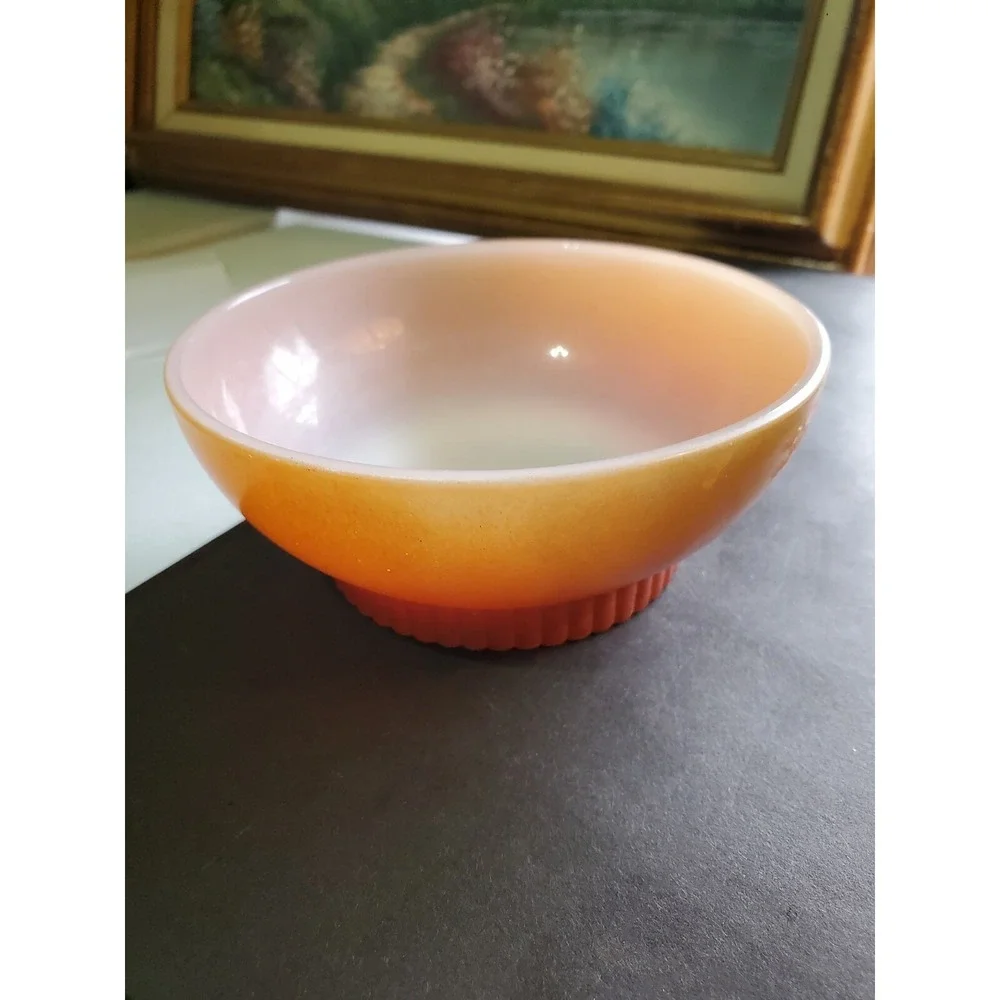 Bowl Anchor Hocking Fire King Ombre Two Tone Orange Cereal Soup Chili 5
